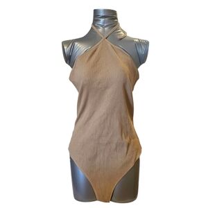 Brown ASOS Design Women's Tall Strappy Halter Neck Ribbed Bodysuit